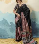 black faux satin printed saree