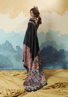 black faux satin printed saree 2