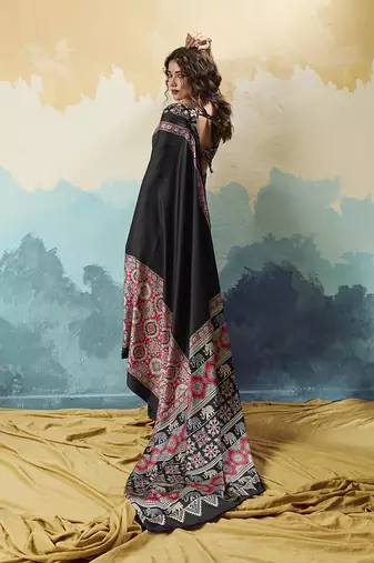 black faux satin printed saree