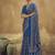 royal blue faux satin printed saree