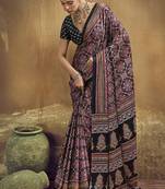 black pink faux satin printed saree