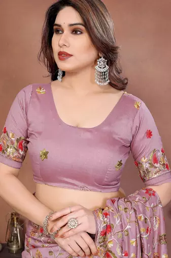 Mauve Floral Printed Designer Saree for Women