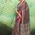 brown faux satin print saree