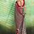 brown faux satin print saree