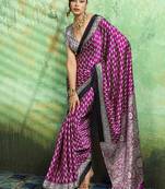 magenta faux satin print saree