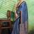 blue faux satin print saree