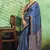 blue faux satin print saree
