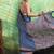 blue faux satin print saree
