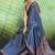 blue faux satin print saree