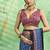blue faux satin print saree