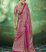 hot pink faux satin printed saree