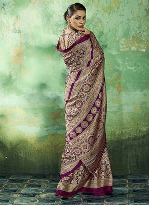 wine faux satin printed saree 2