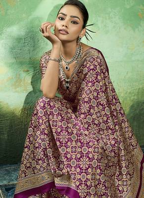 wine faux satin printed saree 3