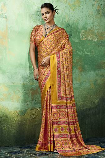 amber faux satin printed saree