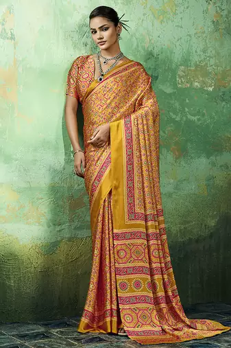 amber faux satin printed saree