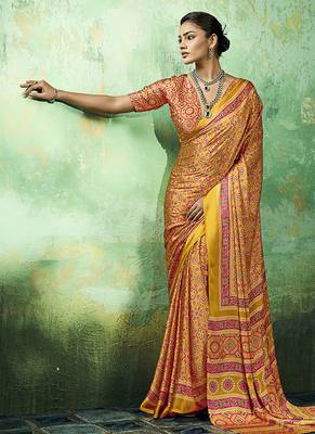 amber faux satin printed saree 2
