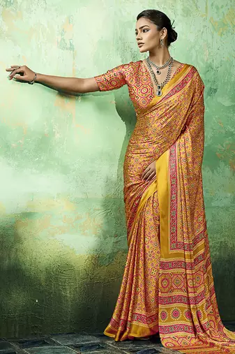amber faux satin printed saree