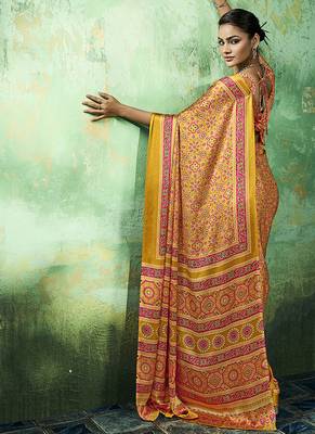amber faux satin printed saree 3