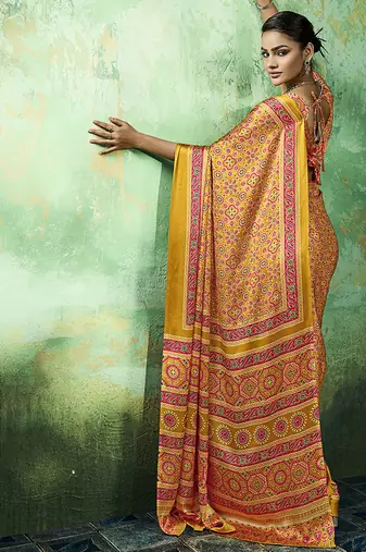 amber faux satin printed saree
