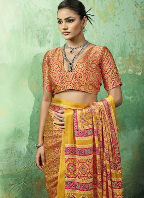 amber faux satin printed saree 4