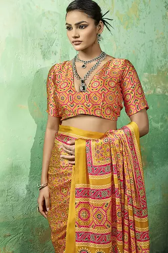 amber faux satin printed saree