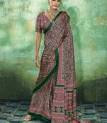 green faux satin printed saree