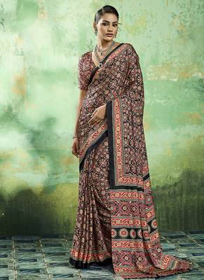 black faux satin printed saree 1