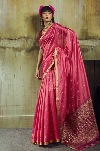 pink weaving faux tussar silk blend saree