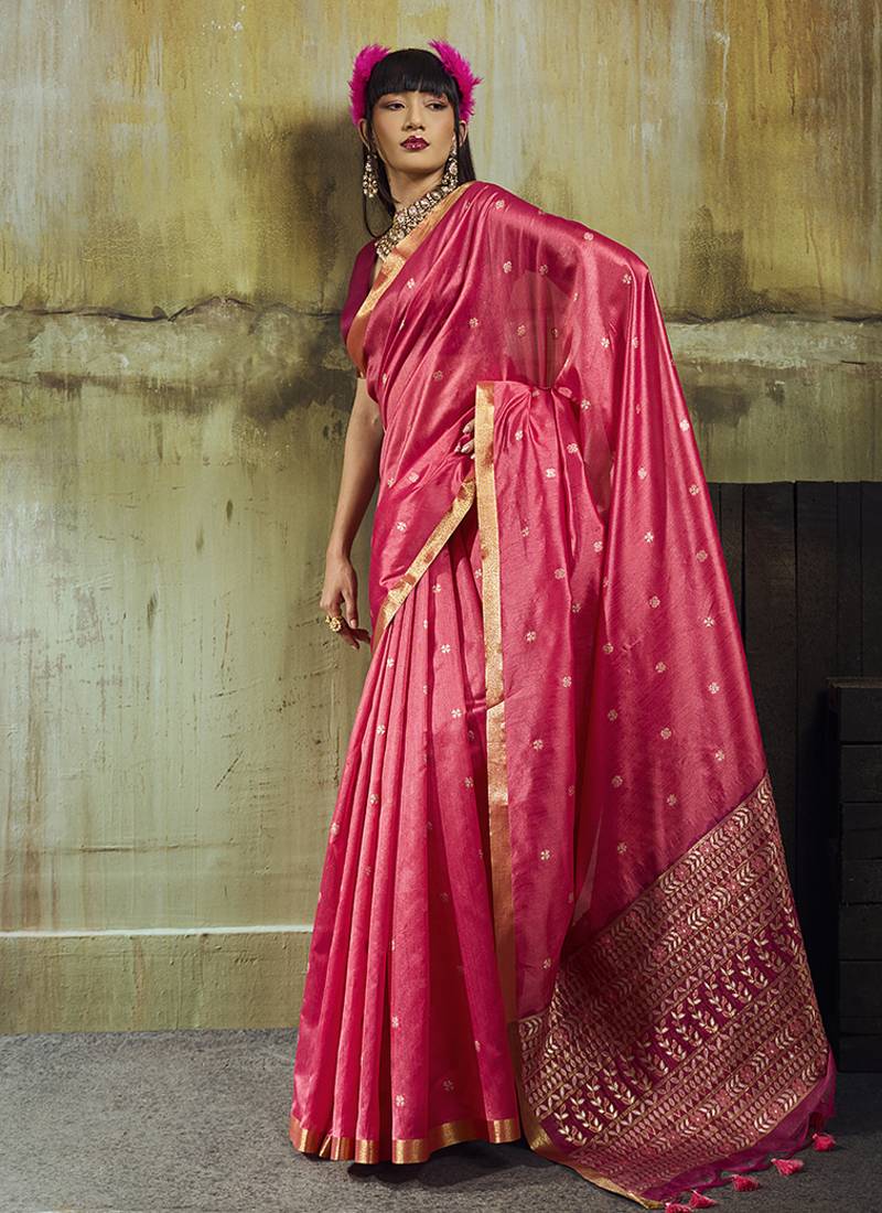 pink weaving faux tussar silk blend saree