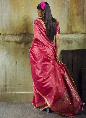 pink weaving faux tussar silk blend saree 2