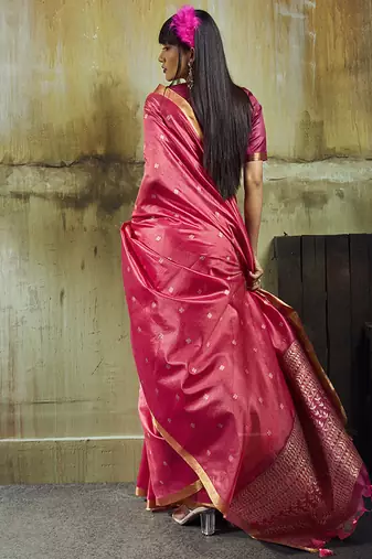 pink weaving faux tussar silk blend saree