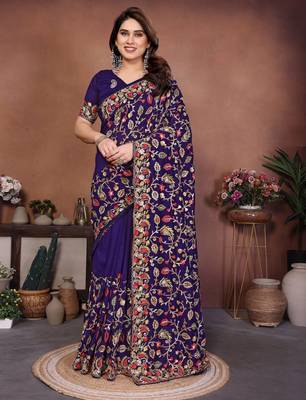 Purple Floral Printed Designer Saree for Women 1