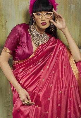 pink weaving faux tussar silk blend saree 3