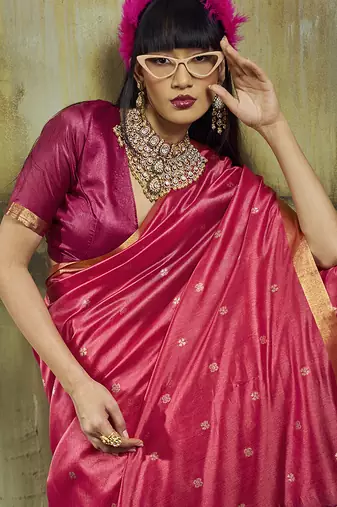 pink weaving faux tussar silk blend saree