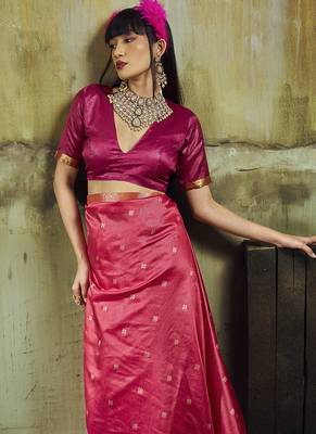 pink weaving faux tussar silk blend saree 4