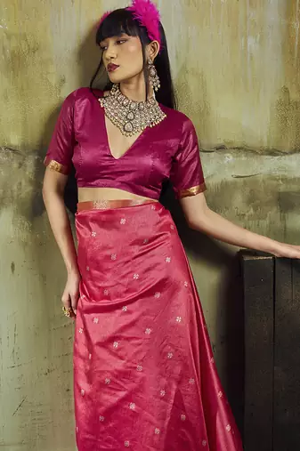 pink weaving faux tussar silk blend saree