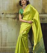 parrot green weaving faux tussar silk blend saree