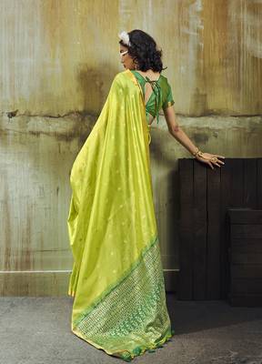 parrot green weaving faux tussar silk blend saree 2