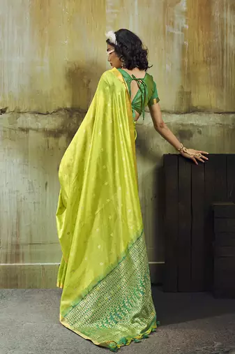 parrot green weaving faux tussar silk blend saree