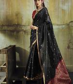 black weaving faux tussar silk blend saree