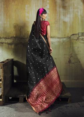 black weaving faux tussar silk blend saree 2