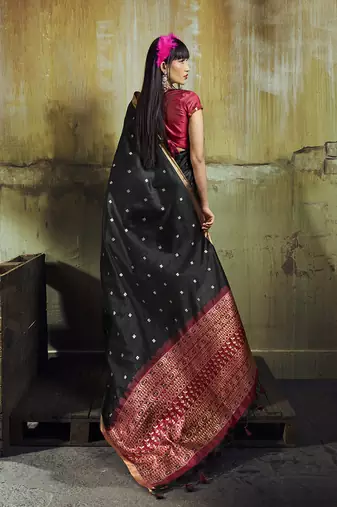 black weaving faux tussar silk blend saree