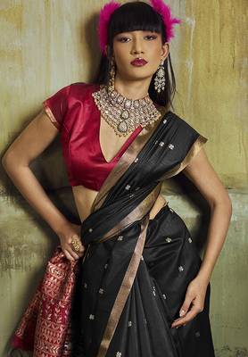 black weaving faux tussar silk blend saree 3