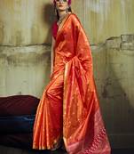 orange weaving faux tussar silk blend saree