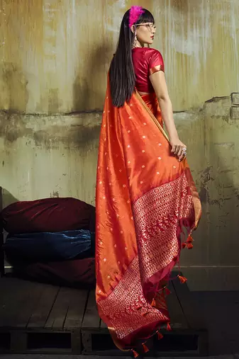 orange weaving faux tussar silk blend saree