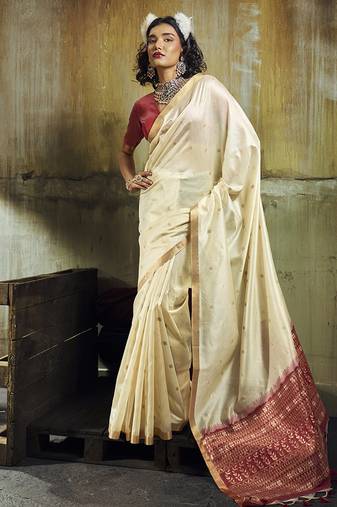 cream weaving faux tussar silk blend saree