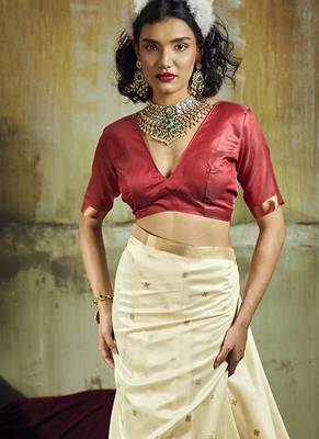 cream weaving faux tussar silk blend saree 4