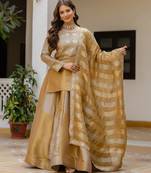 GOLDEN Premium Banarasi Viscose Lehenga Choli with Embroidery & Handwork