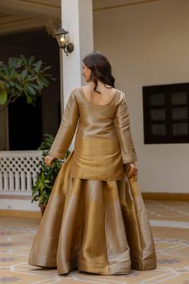 GOLDEN  Banarasi Viscose Lehenga Choli with Embroidery & Handwork 2
