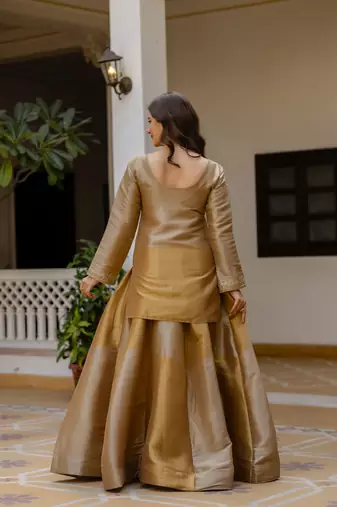 GOLDEN Premium Banarasi Viscose Lehenga Choli with Embroidery & Handwork